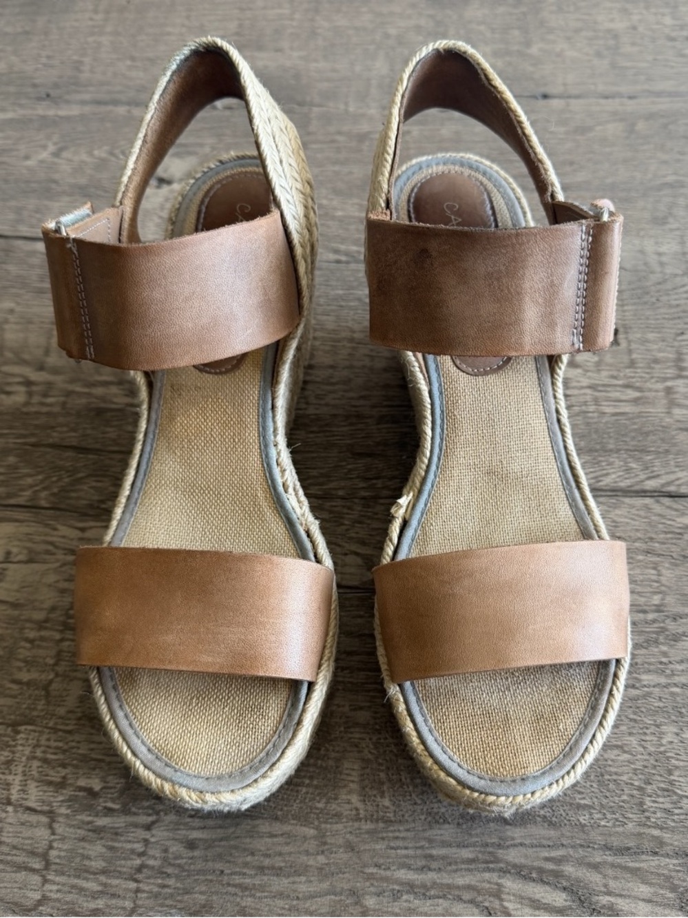 Women’s Espadrille Wedge Sandals Leather Taupe Beige Size 41 Made in Spain